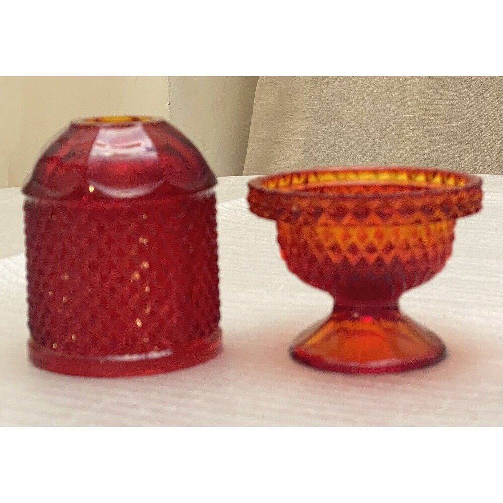 Viking Glass Dimond Point Fairy Lamp 6.75” UV Glows Red Amber Color Variation - Picture 6 of 14
